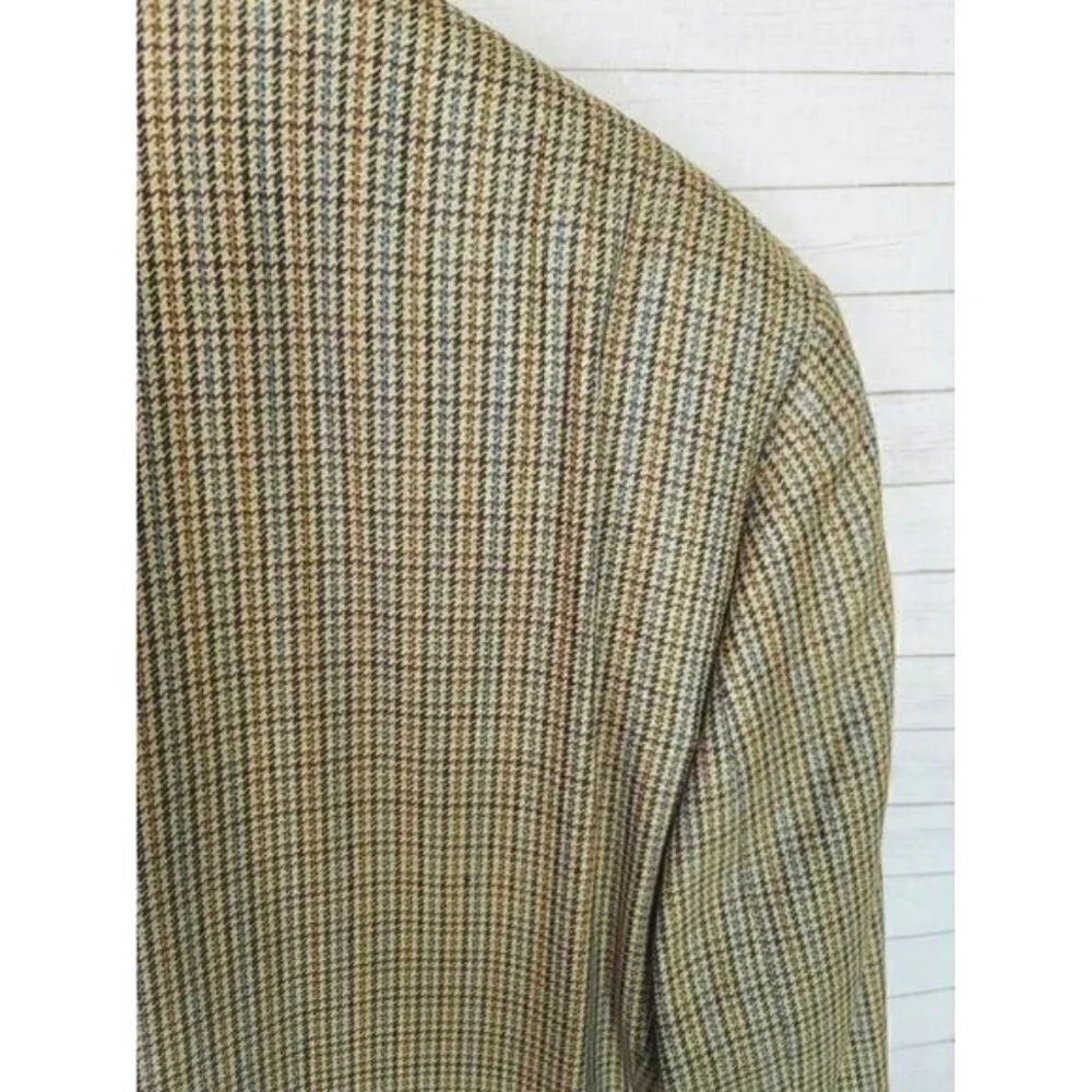 CHAPS 100% Silk Houndstooth Plaid 2 Button Sport Coat Jacket Blazer, sz 46 L